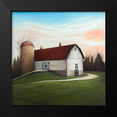 White barn view Black Modern Wood Framed Art Print by Atelier B Art Studio