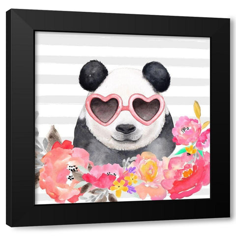 PANDA WITH HEART-SHAPED GLASSES Black Modern Wood Framed Art Print with Double Matting by Atelier B Art Studio