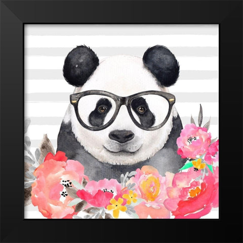 PANDA WITH GLASSES Black Modern Wood Framed Art Print by Atelier B Art Studio