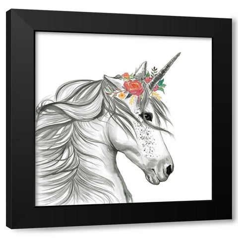 MAGIC UNICORN Black Modern Wood Framed Art Print with Double Matting by Atelier B Art Studio