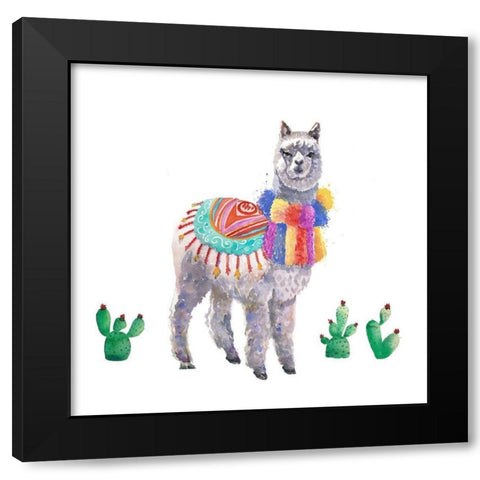 TRADITIONAL PERUVIAN LAMA Black Modern Wood Framed Art Print by Atelier B Art Studio
