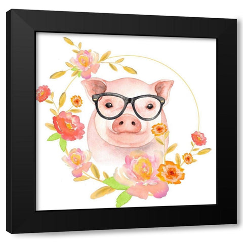 HAPPY LITTLE PIG Black Modern Wood Framed Art Print with Double Matting by Atelier B Art Studio