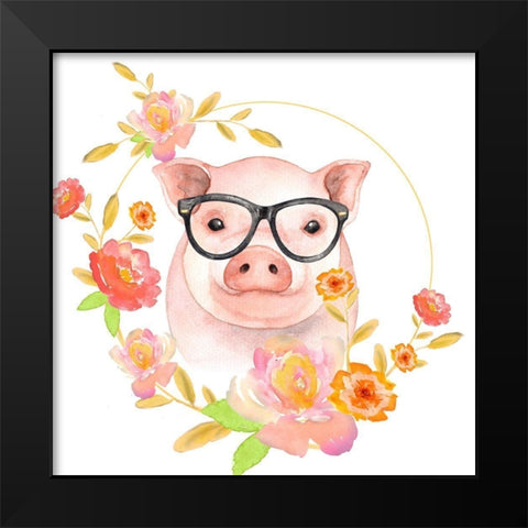 HAPPY LITTLE PIG Black Modern Wood Framed Art Print by Atelier B Art Studio