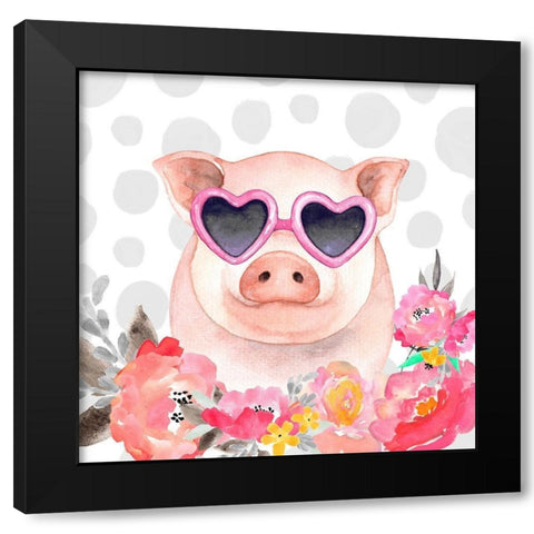 LITTLE PIG IN LOVE Black Modern Wood Framed Art Print with Double Matting by Atelier B Art Studio