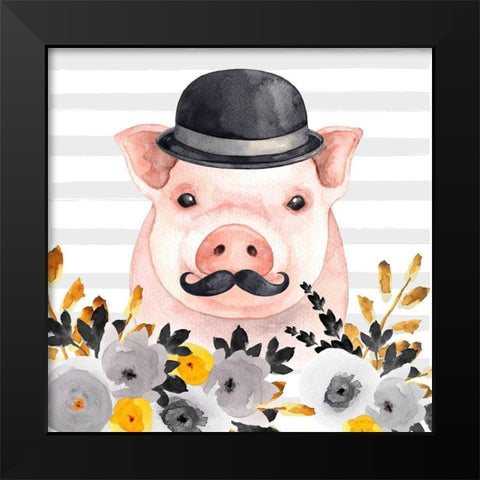 SMALL DETECTIVE PIG Black Modern Wood Framed Art Print by Atelier B Art Studio