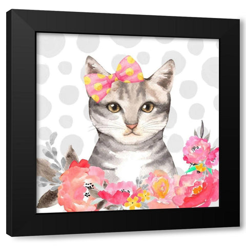 CHARMING CAT Black Modern Wood Framed Art Print with Double Matting by Atelier B Art Studio