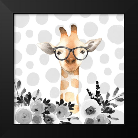 GEEK GIRAFFE Black Modern Wood Framed Art Print by Atelier B Art Studio