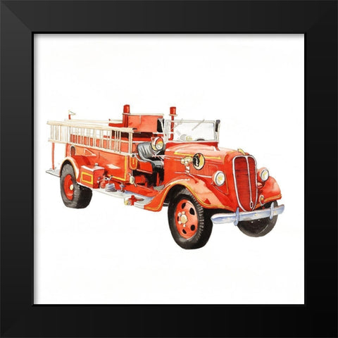 VINTAGE FIRE TRUCK Black Modern Wood Framed Art Print by Atelier B Art Studio