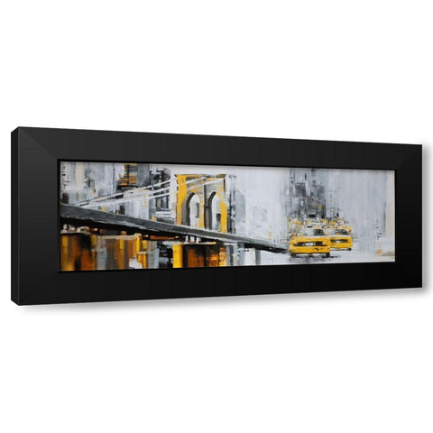 YELLOW BROOKLYN BRIDGE WITH TAXIS Black Modern Wood Framed Art Print with Double Matting by Atelier B Art Studio