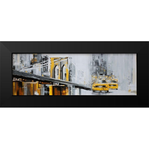YELLOW BROOKLYN BRIDGE WITH TAXIS Black Modern Wood Framed Art Print by Atelier B Art Studio