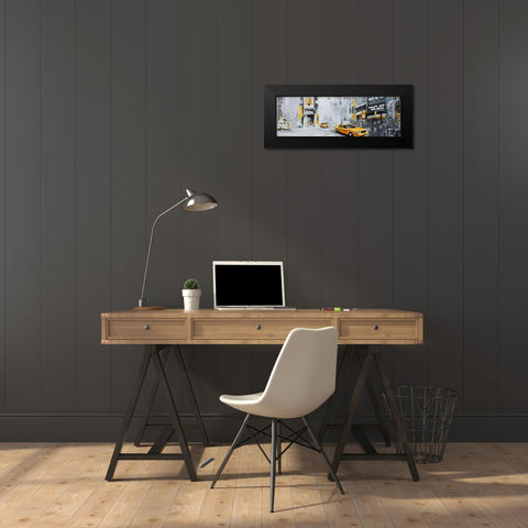 NEW-YORK CITY WITH TAXIS Black Modern Wood Framed Art Print by Atelier B Art Studio