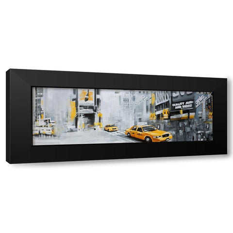 NEW-YORK CITY WITH TAXIS Black Modern Wood Framed Art Print by Atelier B Art Studio