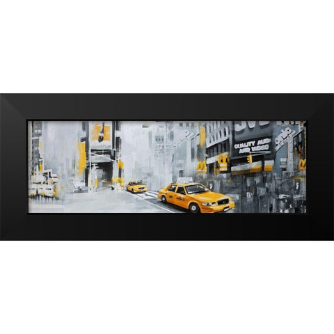 NEW-YORK CITY WITH TAXIS Black Modern Wood Framed Art Print by Atelier B Art Studio