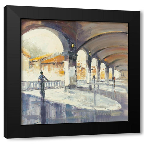People in a spacious hall Black Modern Wood Framed Art Print by Atelier B Art Studio