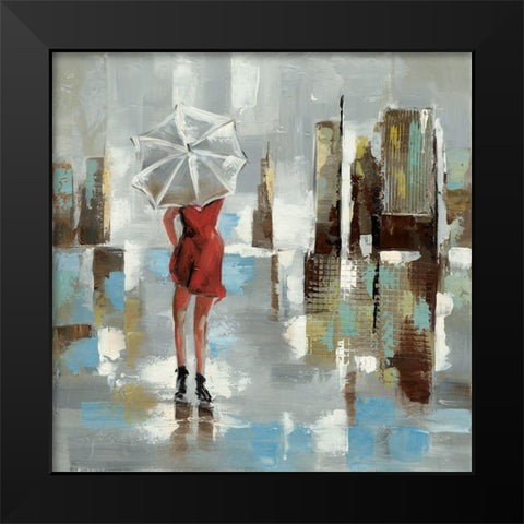 Red dress woman Black Modern Wood Framed Art Print by Atelier B Art Studio