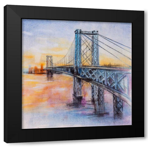 Abstract Brooklyn Bridge  Black Modern Wood Framed Art Print with Double Matting by Atelier B Art Studio