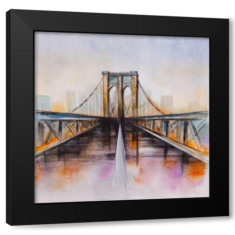 Colorfull Brooklyn Bridge Black Modern Wood Framed Art Print by Atelier B Art Studio