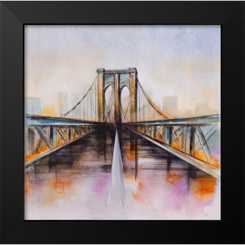 Colorfull Brooklyn Bridge Black Modern Wood Framed Art Print by Atelier B Art Studio
