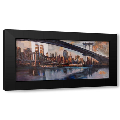 BRIDGE IN THE CITY AT SUNSET Black Modern Wood Framed Art Print with Double Matting by Atelier B Art Studio