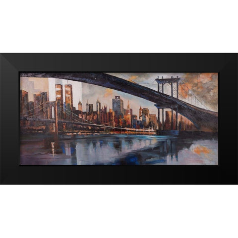 BRIDGE IN THE CITY AT SUNSET Black Modern Wood Framed Art Print by Atelier B Art Studio