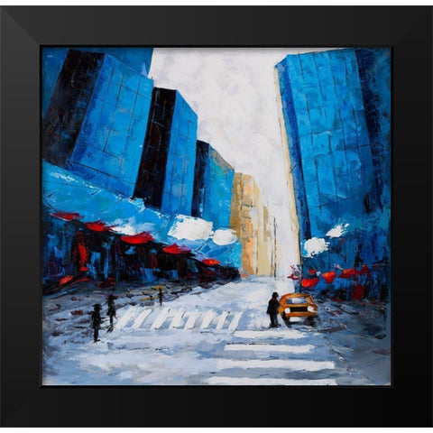 BLUE BUILDINGS Black Modern Wood Framed Art Print by Atelier B Art Studio