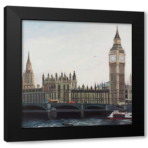 Big Ben Clock Elizabeth Tower in London Black Modern Wood Framed Art Print with Double Matting by Atelier B Art Studio