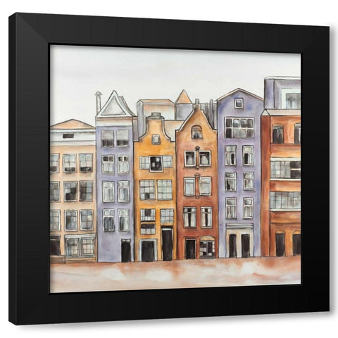 Amsterdam Houses Hotel  Black Modern Wood Framed Art Print with Double Matting by Atelier B Art Studio