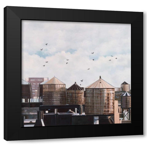 Water Towers Black Modern Wood Framed Art Print with Double Matting by Atelier B Art Studio
