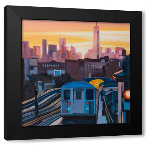 Sunset Over the Subway in New-York Black Modern Wood Framed Art Print with Double Matting by Atelier B Art Studio