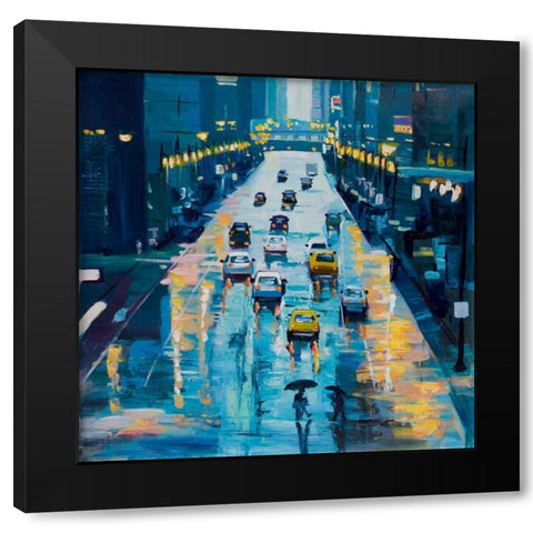 Rainy Streets of New York Black Modern Wood Framed Art Print with Double Matting by Atelier B Art Studio