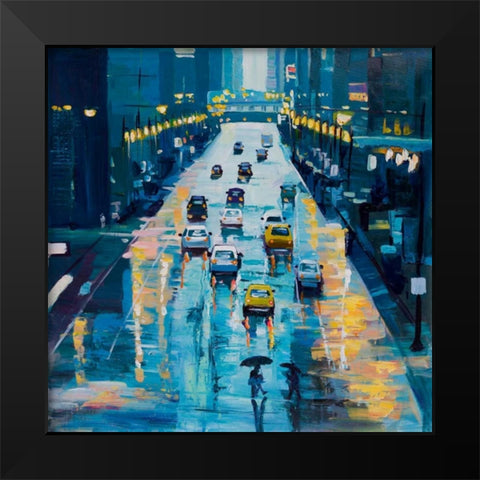 Rainy Streets of New York Black Modern Wood Framed Art Print by Atelier B Art Studio