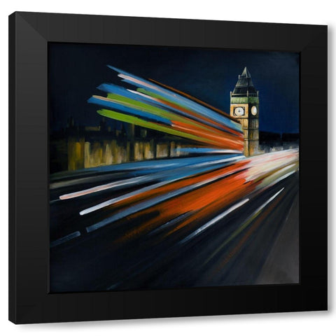LONDON BUS WITH LONG EXPOSURE Black Modern Wood Framed Art Print with Double Matting by Atelier B Art Studio