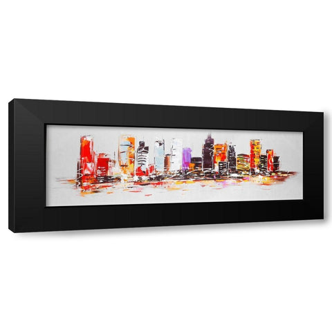 ABSTRACT CITY IN BRIGHT COLORS Black Modern Wood Framed Art Print by Atelier B Art Studio