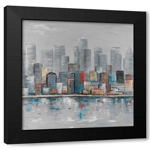 Abstract City Skyline Black Modern Wood Framed Art Print by Atelier B Art Studio