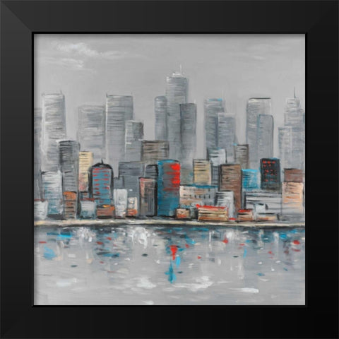 Abstract City Skyline Black Modern Wood Framed Art Print by Atelier B Art Studio