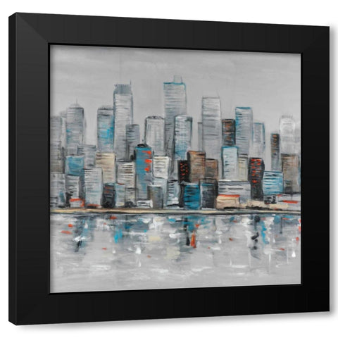 Abstract Urban Skyline Black Modern Wood Framed Art Print with Double Matting by Atelier B Art Studio