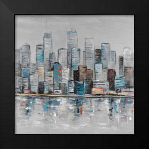Abstract Urban Skyline Black Modern Wood Framed Art Print by Atelier B Art Studio