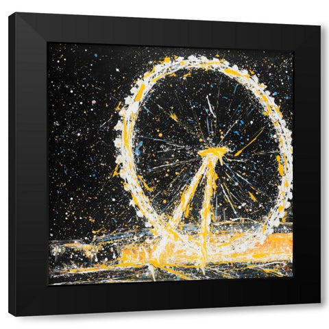 Abstract London Eye Black Modern Wood Framed Art Print by Atelier B Art Studio