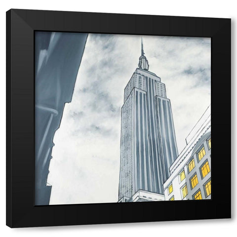 Outline of Empire State Building Black Modern Wood Framed Art Print by Atelier B Art Studio