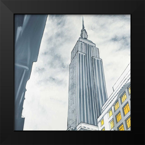 Outline of Empire State Building Black Modern Wood Framed Art Print by Atelier B Art Studio