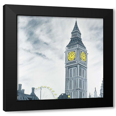 Outline of Big Ben in London Black Modern Wood Framed Art Print with Double Matting by Atelier B Art Studio