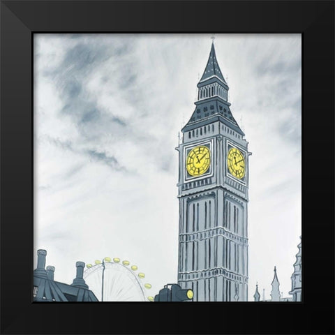 Outline of Big Ben in London Black Modern Wood Framed Art Print by Atelier B Art Studio