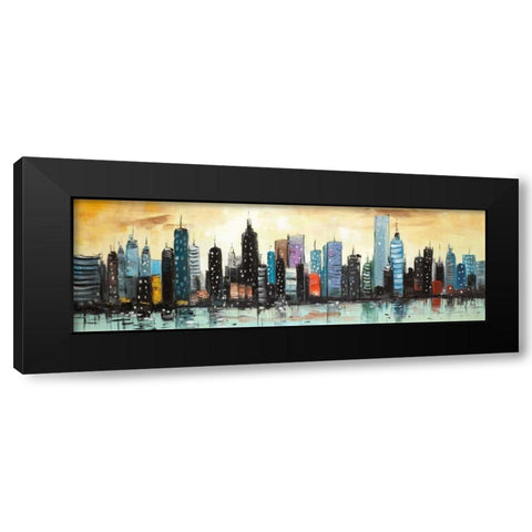 Skyline on Abstract Cityscape Black Modern Wood Framed Art Print by Atelier B Art Studio
