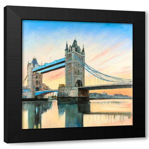 Sunset on the London Bridge Black Modern Wood Framed Art Print by Atelier B Art Studio