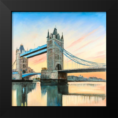 Sunset on the London Bridge Black Modern Wood Framed Art Print by Atelier B Art Studio