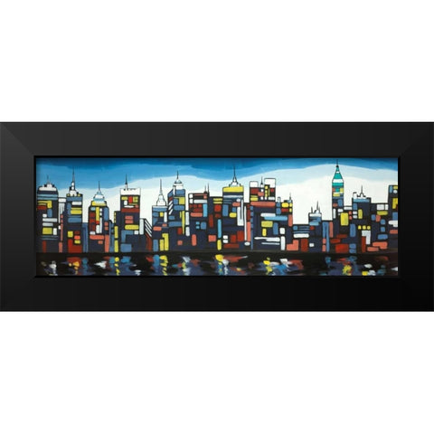 Colorful Skyline Black Modern Wood Framed Art Print by Atelier B Art Studio