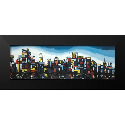 Colorful City Black Modern Wood Framed Art Print by Atelier B Art Studio