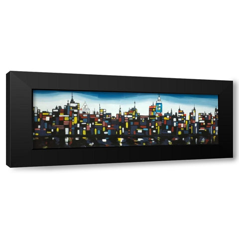 Colorful Buildings Black Modern Wood Framed Art Print by Atelier B Art Studio