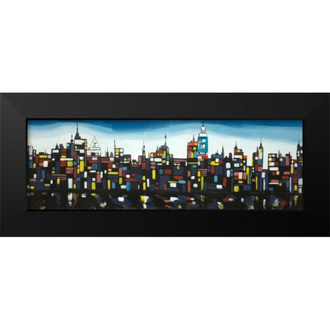 Colorful Buildings Black Modern Wood Framed Art Print by Atelier B Art Studio