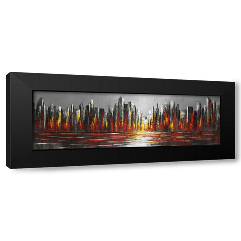 Abstract Red Skyline Black Modern Wood Framed Art Print with Double Matting by Atelier B Art Studio